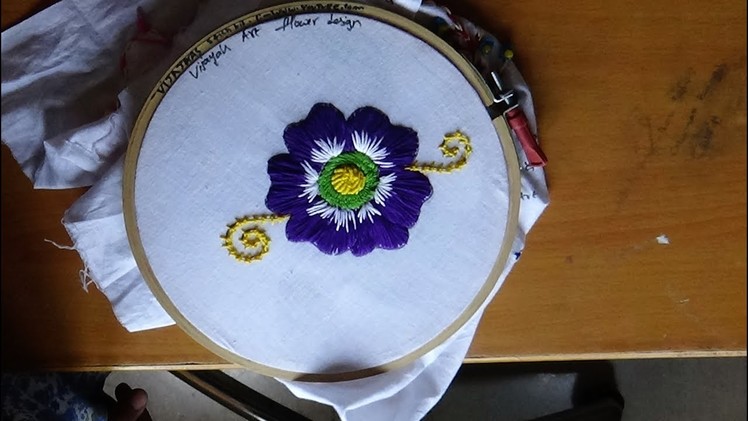 Simple Hand Embroidery Designs -  Long & short stitch flower design