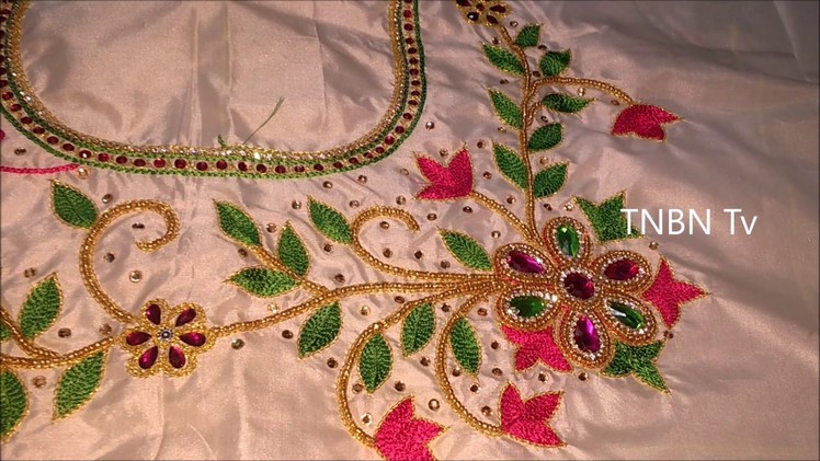 Simple maggam work blouse designs | hand embroidery stitches flowers | aari work blouse designs