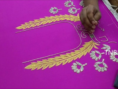 Simple maggam work blouse designs | hand embroidery stitches basic | aari work blouse designs