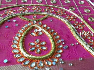 Simple maggam work blouse designs | basic embroidery stitches | hand embroidery mirror work