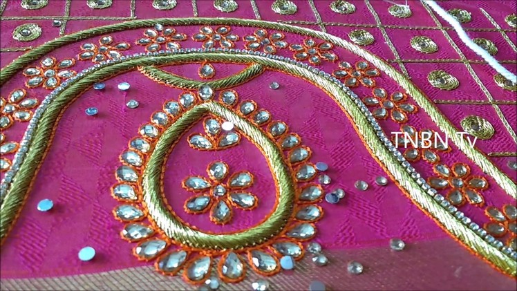 Simple maggam work blouse designs | basic embroidery stitches | hand embroidery mirror work