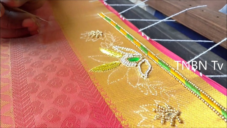 Simple maggam work blouse designs | zari work for beginners | hand embroidery designs for beginners