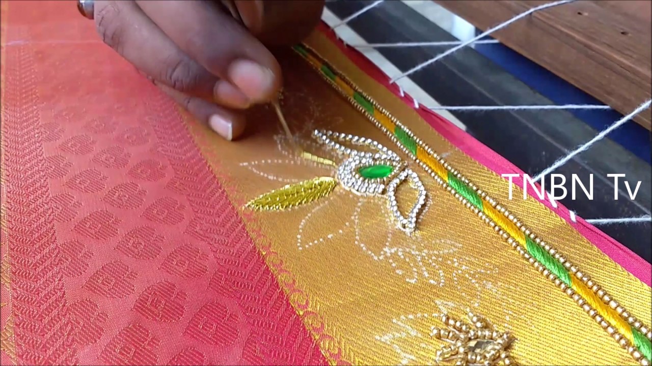 Simple maggam work blouse designs, aari work blouse designs tutorial, hand embroidery designs
