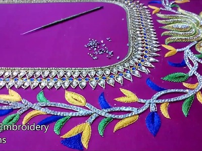 Simple maggam work blouse designs | hand embroidery designs | maggam work blouse designs tutorial