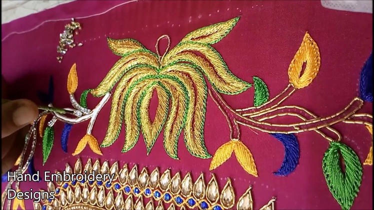Simple maggam work blouse designs | hand embroidery designs | lotus embroidery blouse