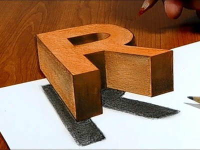 Try to do 3D Trick Art on Paper, floating letter R