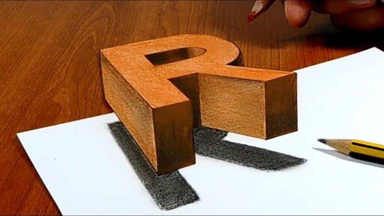 Try to do 3D Trick Art on Paper, floating letter R