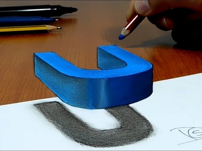 Try to do 3D Trick Art on Paper, floating letter U