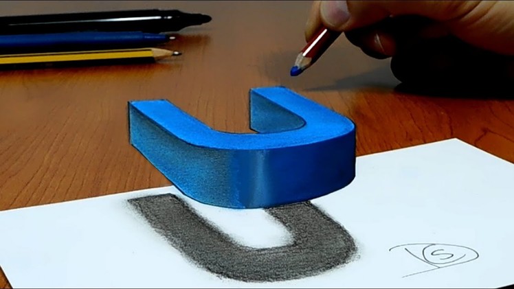 Try to do 3D Trick Art on Paper, floating letter U