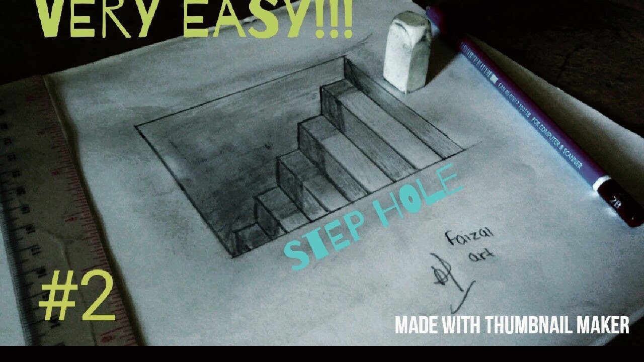 Tutorial - trick art 3d step hole - illusion very easy 