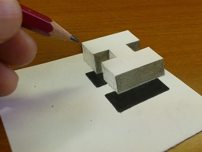 Very Easy!! How To Drawing 3D Floating Letter "H"  - Anamorphic Illusion - 3D Trick Art on paper
