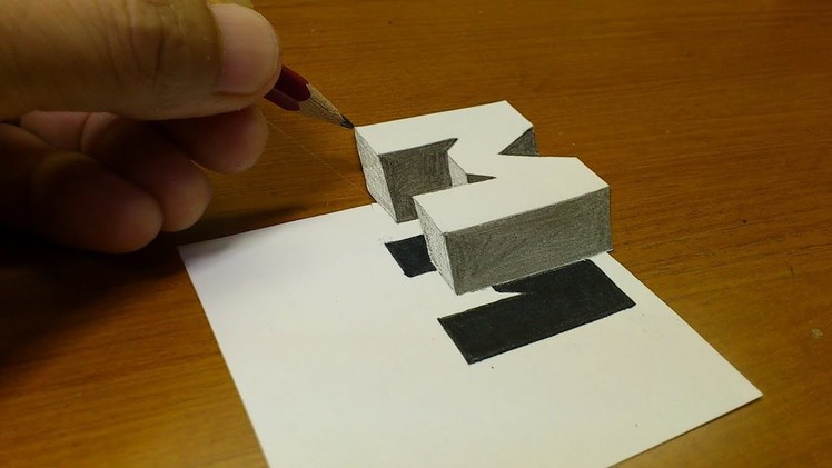 Very Easy!! How To Drawing 3D Floating Letter "M"  - Anamorphic Illusion - 3D Trick Art on paper