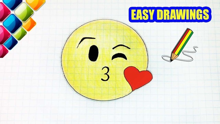 Easy drawings #280 How to Draw the Kissing Emoji . drawing for kids