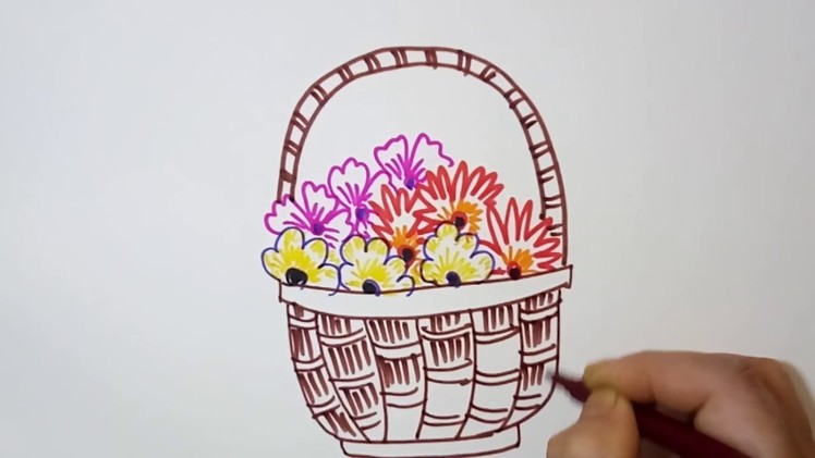 Flower Basket: How to draw a flower basket with easy steps, quick sketch