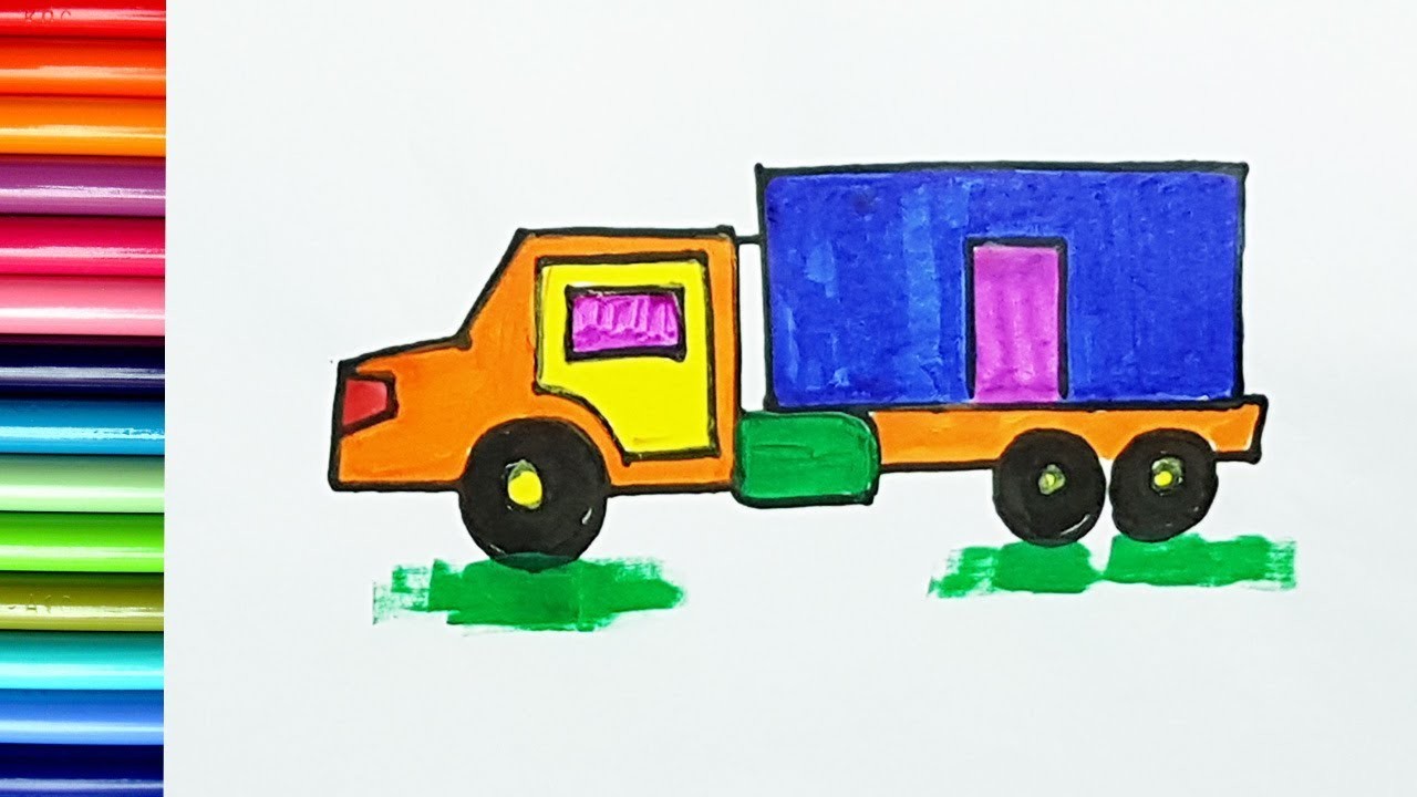 How To Draw A Delivery Truck Drawing A Colorful Truck Easy Way To Draw A Truck Color For Kids