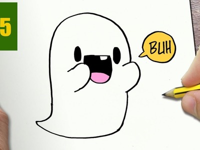 HOW TO DRAW A GHOST CUTE, Easy step by step drawing lessons for kids