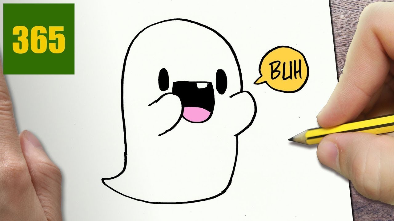 HOW TO DRAW A GHOST CUTE, Easy step by step drawing lessons for kids