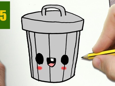 HOW TO DRAW A TRASH CAN CUTE, Easy step by step drawing lessons for kids