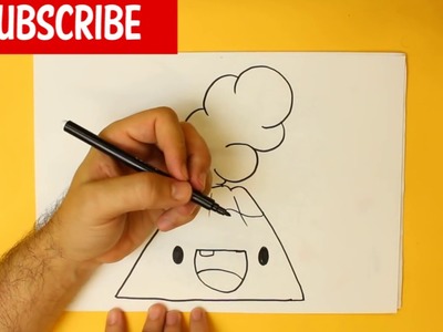 HOW TO DRAW A VOLCANO CUTE, Easy step by step drawing lessons for kids