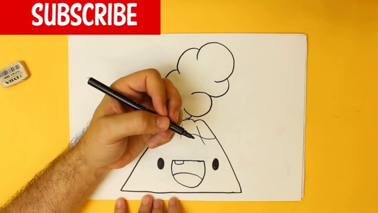HOW TO DRAW A VOLCANO CUTE, Easy step by step drawing lessons for kids