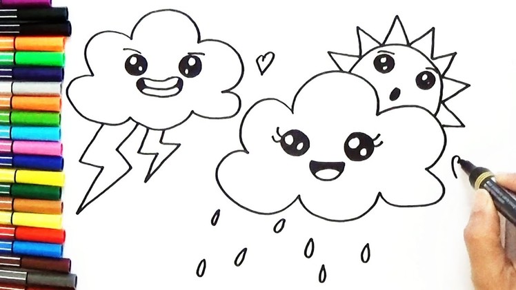 How to Draw Cute Sun and Clouds - Cute and Easy | BoDraw