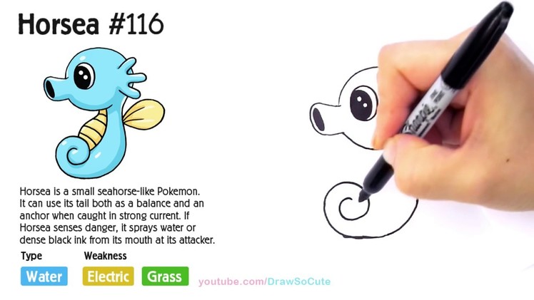 How to Draw Pokemon Horsea Cute step by step Easy