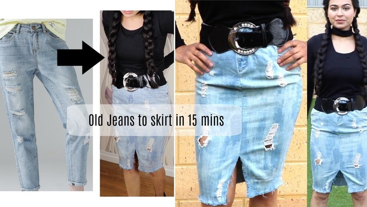 DIY: Convert old Jeans into Skirt | DIY Old jeans | Recycle Old Jeans | DIY Denim Skirt
