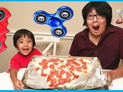 DIY GIANT FIDGET SPINNER PIZZA and Fidget Spinners Collections Toys with Ryan ToysReview