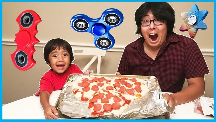 DIY GIANT FIDGET SPINNER PIZZA and Fidget Spinners Collections Toys with Ryan ToysReview