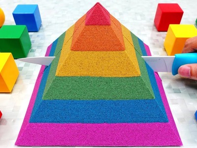 DIY How to make Kinetic Sand Cake Rainbow Pyramid Mad Mattr Learn Colors