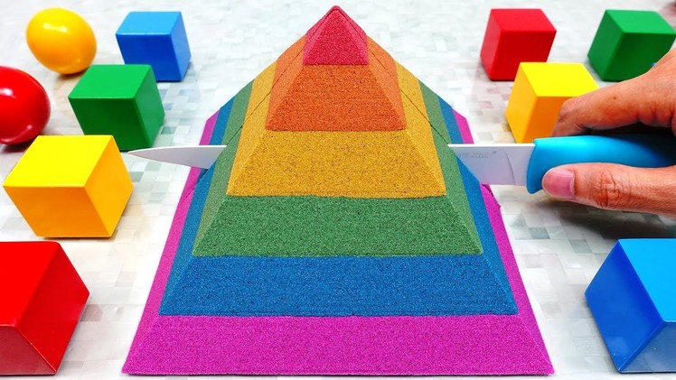 DIY How to make Kinetic Sand Cake Rainbow Pyramid Mad Mattr Learn Colors