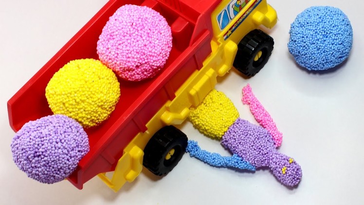 DIY How to Make Play Foam Rainbow Mini Human VS Dump Truck Kinetic Sand Cube Tayo Surprise Toys