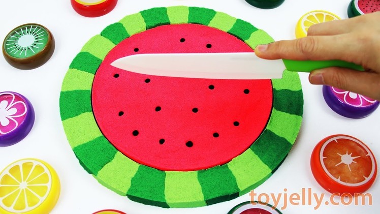 Making Kinetic Sand Cake Watermelon Mad Matter Skwooshi How to make DIY Learn Colors for kids