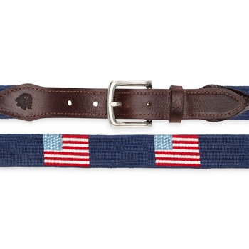 Traditional American Flag Needlepoint Belt on Navy