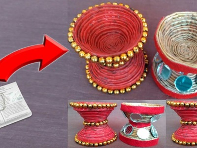 Diwali decoration | diya holder | candle holder | Newspaper craft | Newspaper diya holder | HMA##093