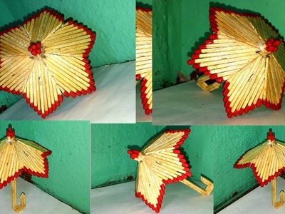 Matchstick art: how to make matchstick umbrella .unique umbrella making .umbrella craft from wood.