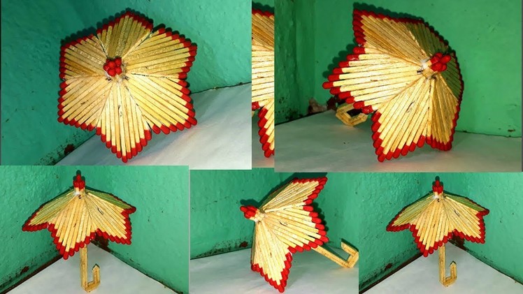 Matchstick art: how to make matchstick umbrella .unique umbrella making .umbrella craft from wood.