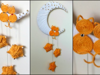 Moon Wall Hanging From Wool and Cardboard || Wall Decor  || Easy Craft || Wall Hanging Craft || I
