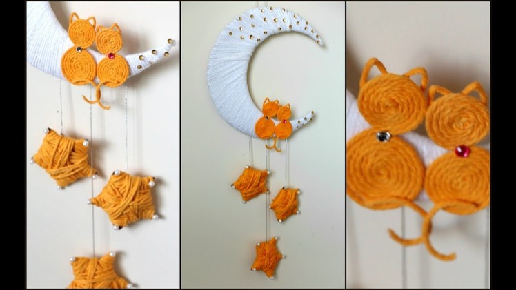 Moon Wall Hanging From Wool and Cardboard || Wall Decor  || Easy Craft || Wall Hanging Craft || I