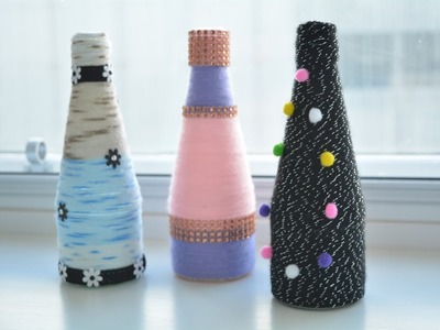 Yarn Wrapped Bottle Craft | DIY Flower Vase | Glass Bottle Decor Ideas