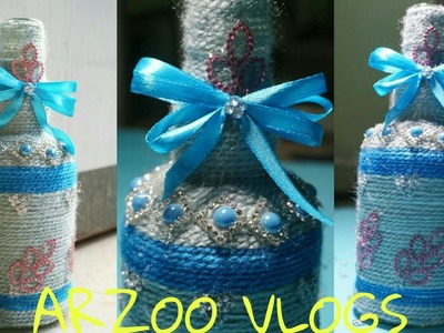 Yarn Wrapped glass bottle || Craft for kids | DIY flower vase | Arzoo Vlogs