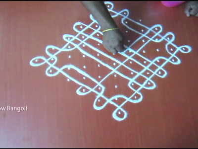 Chikku Kolam with 11 - 1 dots|| Easy pulli kolam design|| Rainbow Rangoli