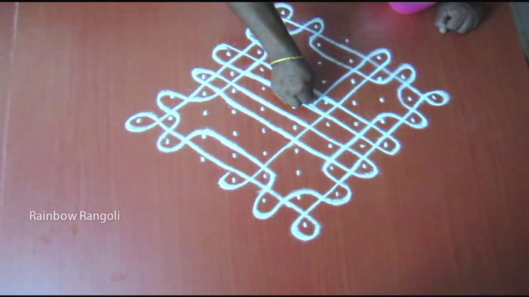 Chikku Kolam with 11 - 1 dots|| Easy pulli kolam design|| Rainbow Rangoli