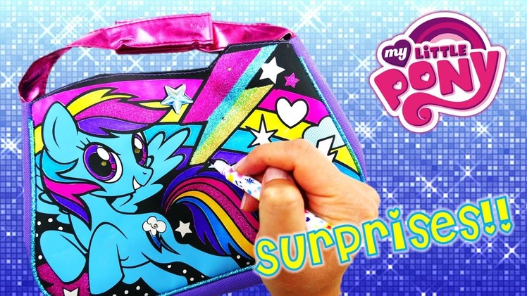 DIY My Little Pony Rainbow Dash Coloring Light Up Handbag Purse and Shopkins Surprises