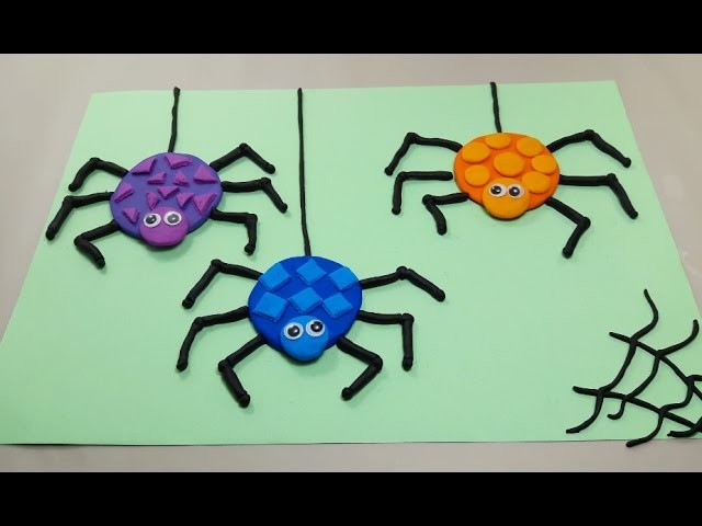 How to make spider clay toys for kids, spider polymer clay play-doh cute and full colors