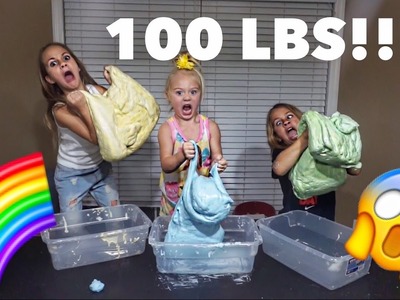 MAKING 100 POUNDS OF RAINBOW FLUFFY SLIME WITH EVERLEIGH!!!