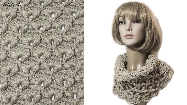 Crochet textured scarf Cowl Puff stitch Wika crochet DIY