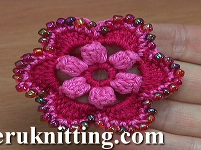 Crocheted 6-Petal  Flower With Popcorn Stitches Tutorial 188 Crochet Flower Pattern