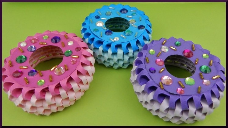 DIY 3D Origami | Papier donut dekoration | paper sweets doughnut with rhinestones