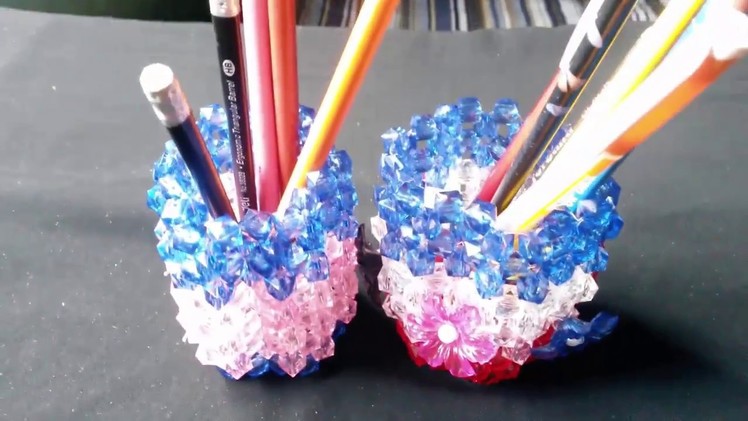 DIY Crafts Ideas - How To Make Crystal Beaded Pen Stand - Pen.Pencil Holder - Beaded Pen stand